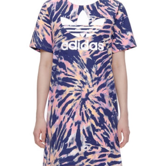 Adidas Tie Dye T-shirt Dress in Blue, Pink and Orange Size Small - Picture 2 of 4